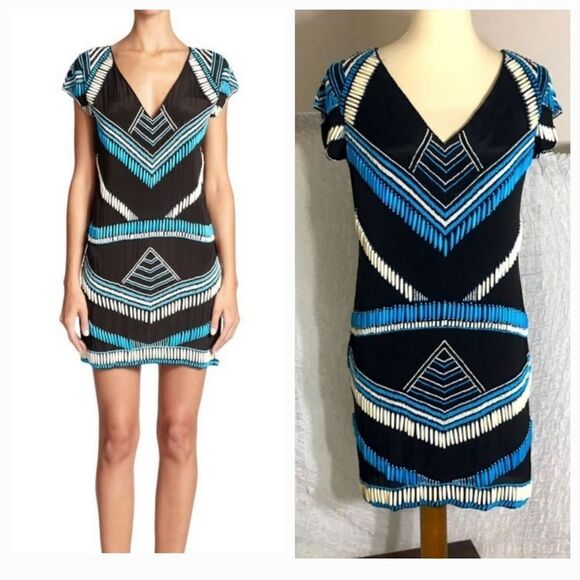 Karina Grimaldi Boho Beaded Mini Dress Size XS - Picture 1 of 15